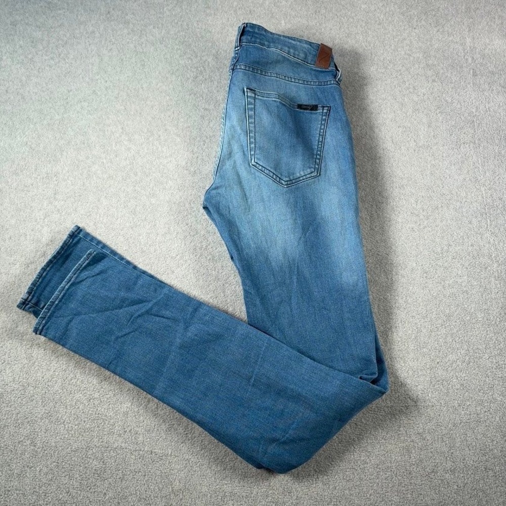 Seven7 Straight Leg Jeans Womens 28 Blue Solid Stretch Mid Rise Denim